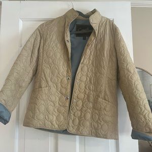 Authentic Coach XS quilted jacket in tan with blue silk lining